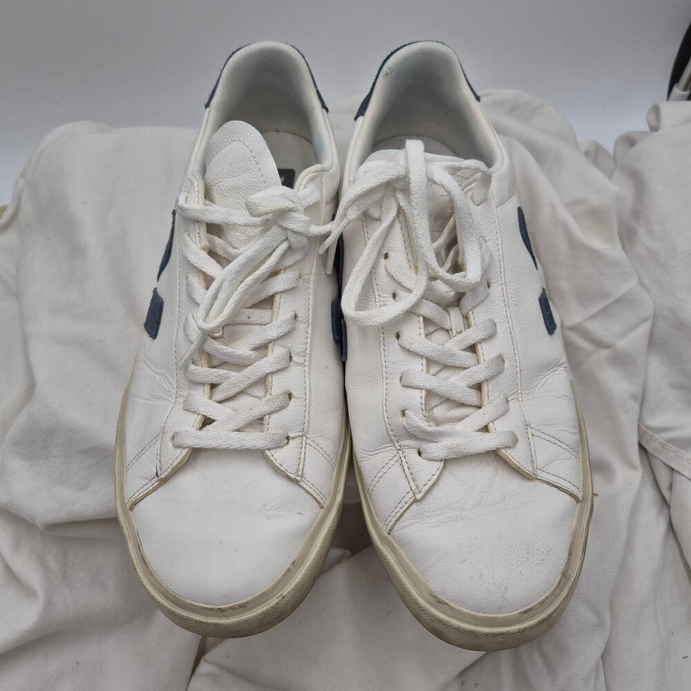 Veja Campo Leather sneakers white with blue suede V logos Men's Size 11.5